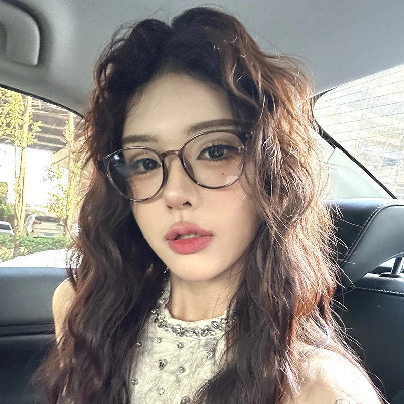 韩系氛围感早八素颜眼镜框圆框冷茶色显脸小女时尚眼镜可配度数潮