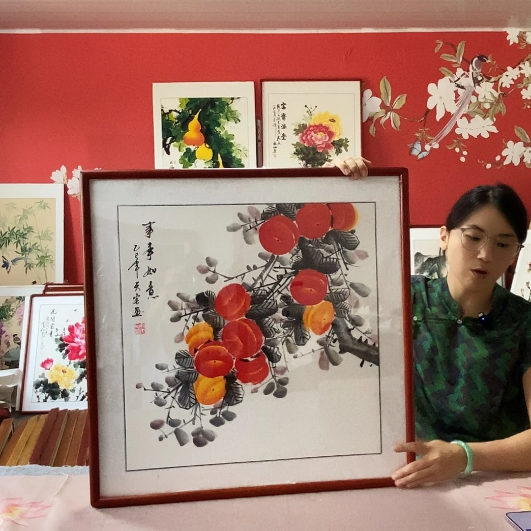 国画手写手绘带框包邮62✖️62国画作品