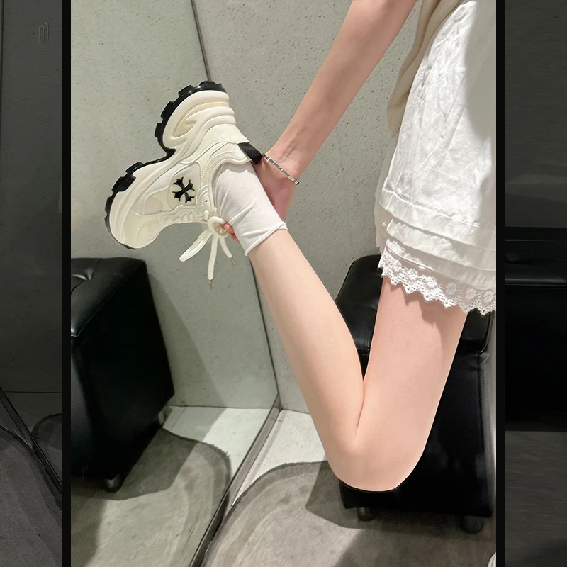 【重磅力推十字花】增高7.5CM厚底休闲跑步运动鞋女显瘦显高老爹鞋