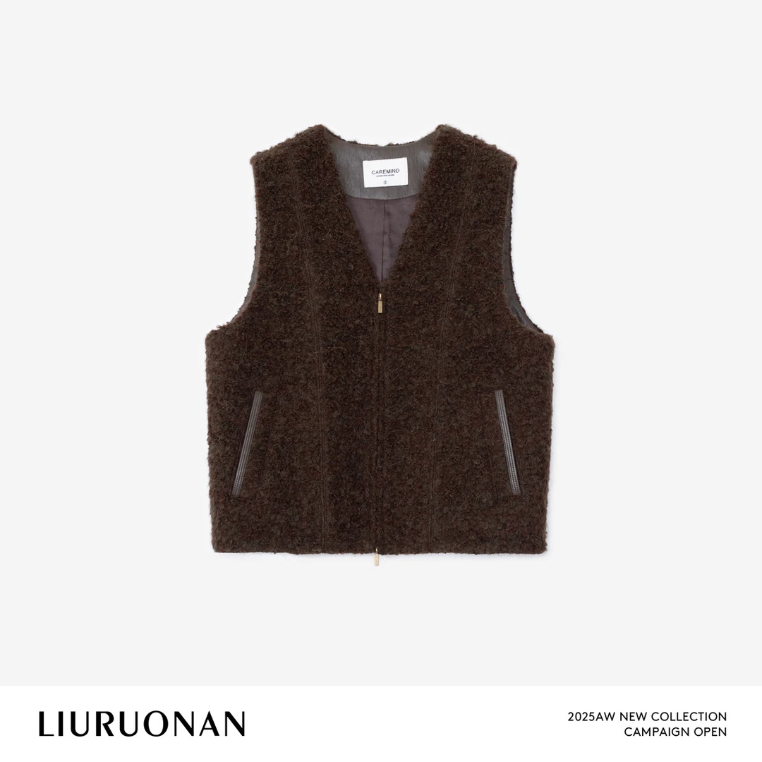 LIURUONAN 25WIN【绿皮书2.0】V领毛绒肌理叠穿保暖无袖拉链马甲女