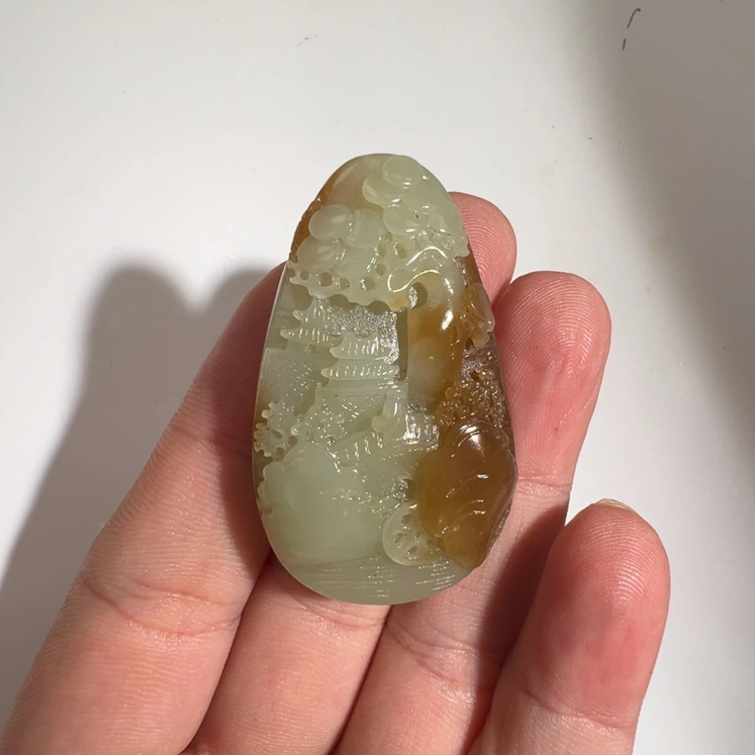 和田玉未镶嵌颈饰新疆且末一细糖白猪油膏料山水牌