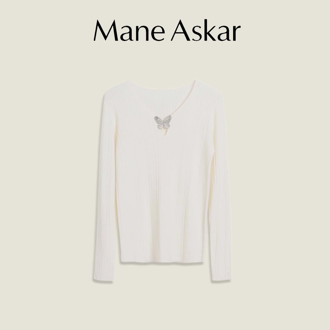 【丫头baby专属】春秋新款时尚设计感蝴蝶结领口毛衣女装上衣OK0885