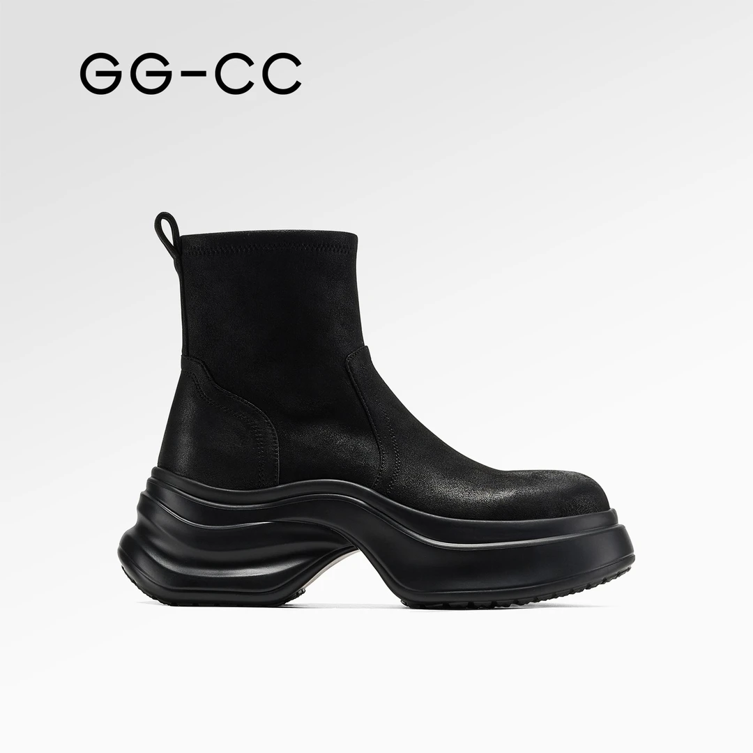 GG-CC【艺术模范生】秋冬新款时尚弹力厚底短靴百搭瘦瘦靴子7668