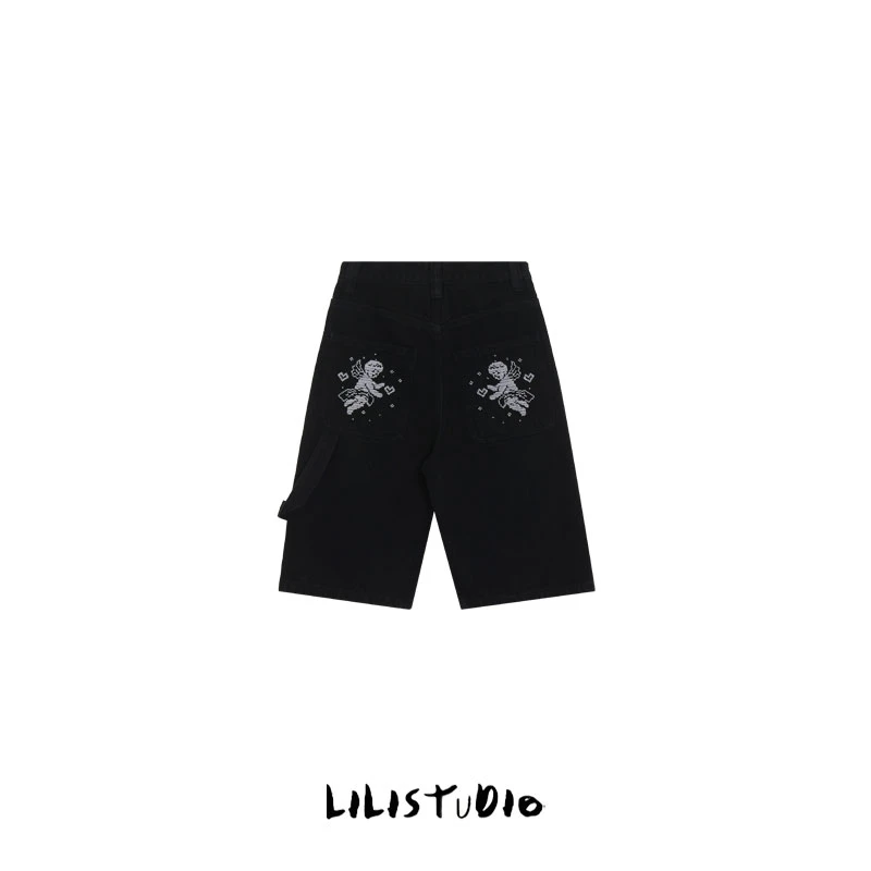 PCNY「酷黑逐风」不理理夏季新款女装时尚百搭潮流口袋刺绣牛仔裤