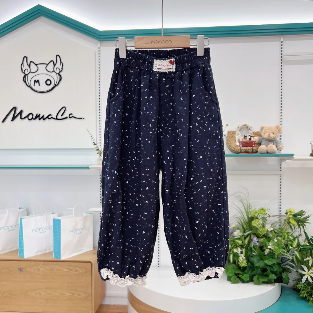 MOMOCO女童秋季儿童时尚甜美满印碎花花边束脚针织裤DSM09203W