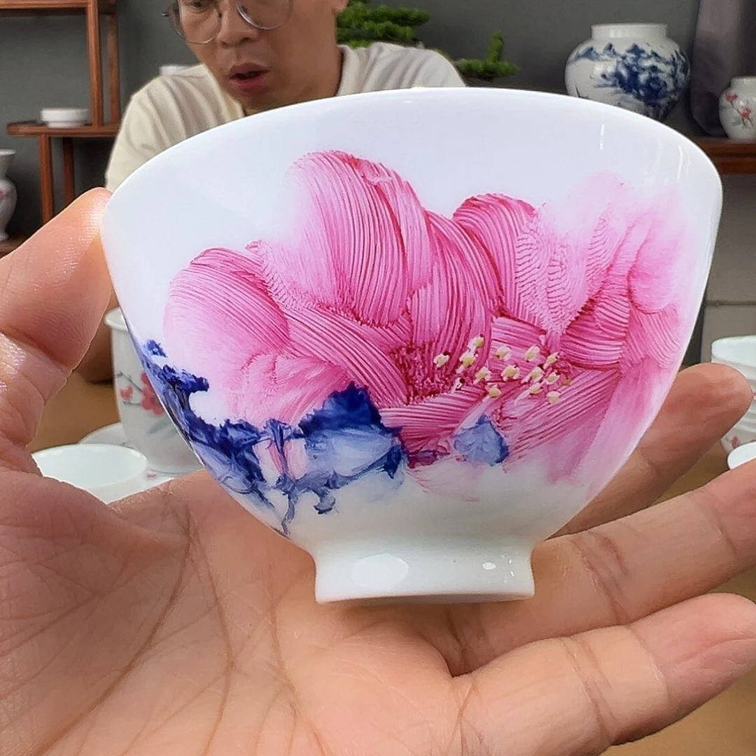 柴窑手指画鸡心杯（周鹏作品）