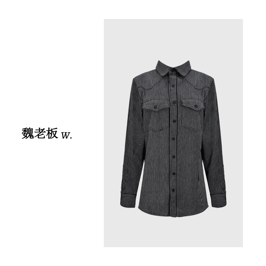 W.Diva【格调】春季竖条纹翻盖口袋设计时尚百搭款衬衫3S0111810