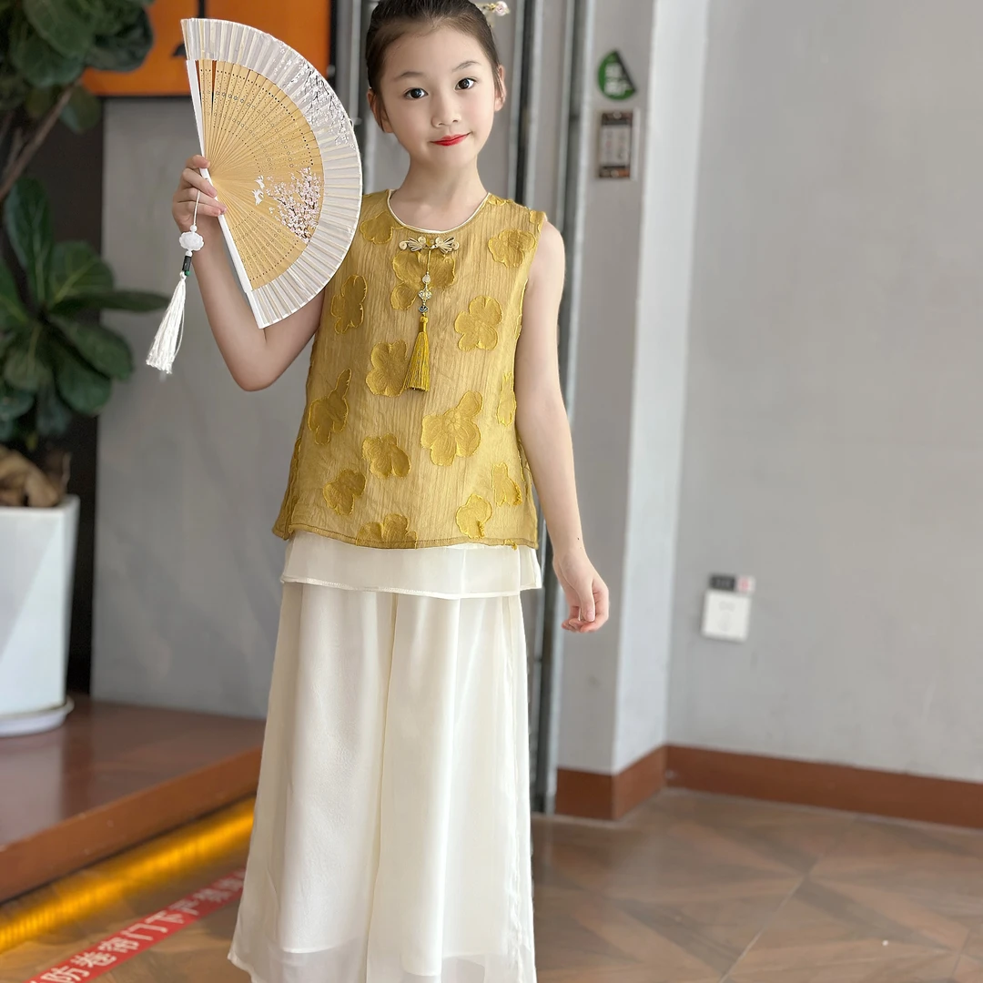 女童新中式套装女孩夏装国风童装女孩6-12岁潮流高级感儿童两件套