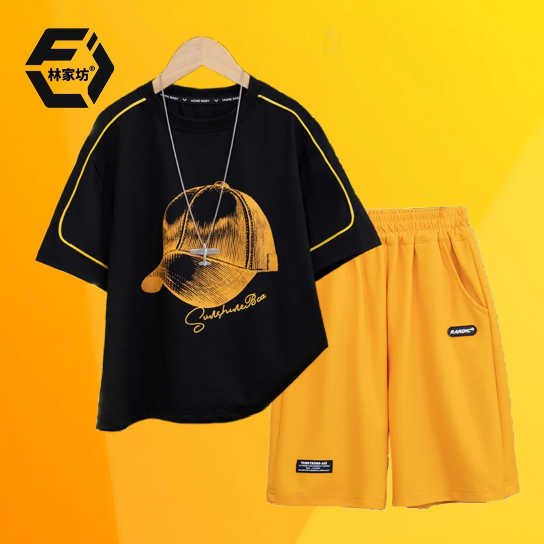 【专柜品质】夏季新款儿童时尚套装男童洋气短袖T恤短裤两件套潮酷