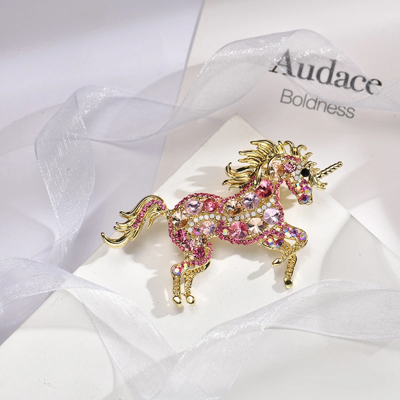 铜合金胸针 胸针做旧独角兽华子水晶胸花配饰别针