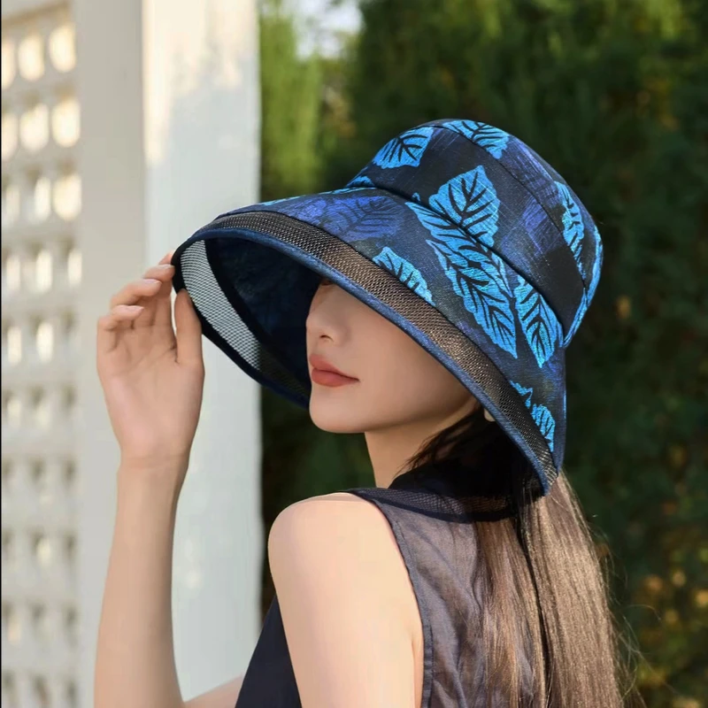 大帽檐灯罩遮阳帽防晒防紫外线夏季帽子显脸小可折叠扎马尾空顶帽