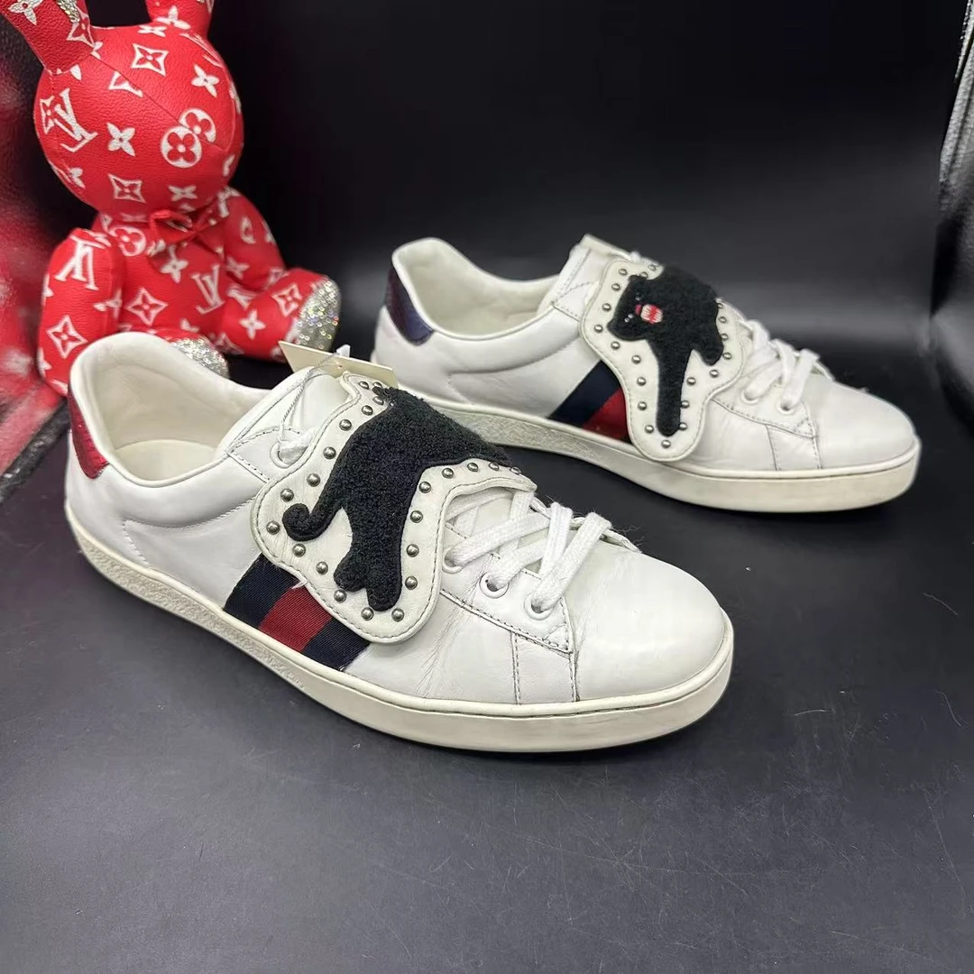 95新 GUCCI/古驰 【AO福利】42欧码 男士百搭猫卡扣ace板鞋bd082