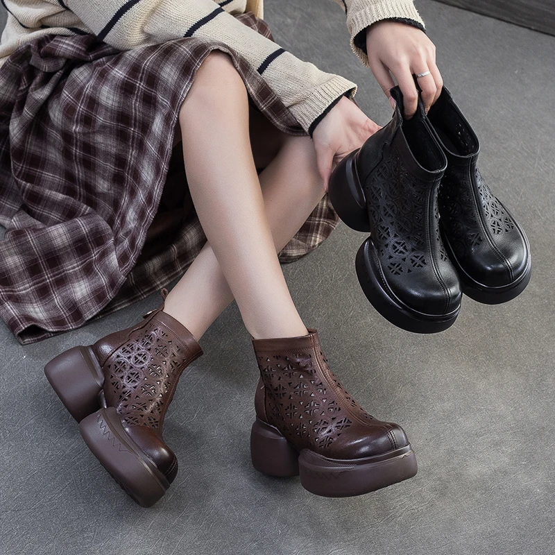 夏季新款镂空透气中帮凉靴通勤气质时尚凉鞋小众舒适女鞋65563-1