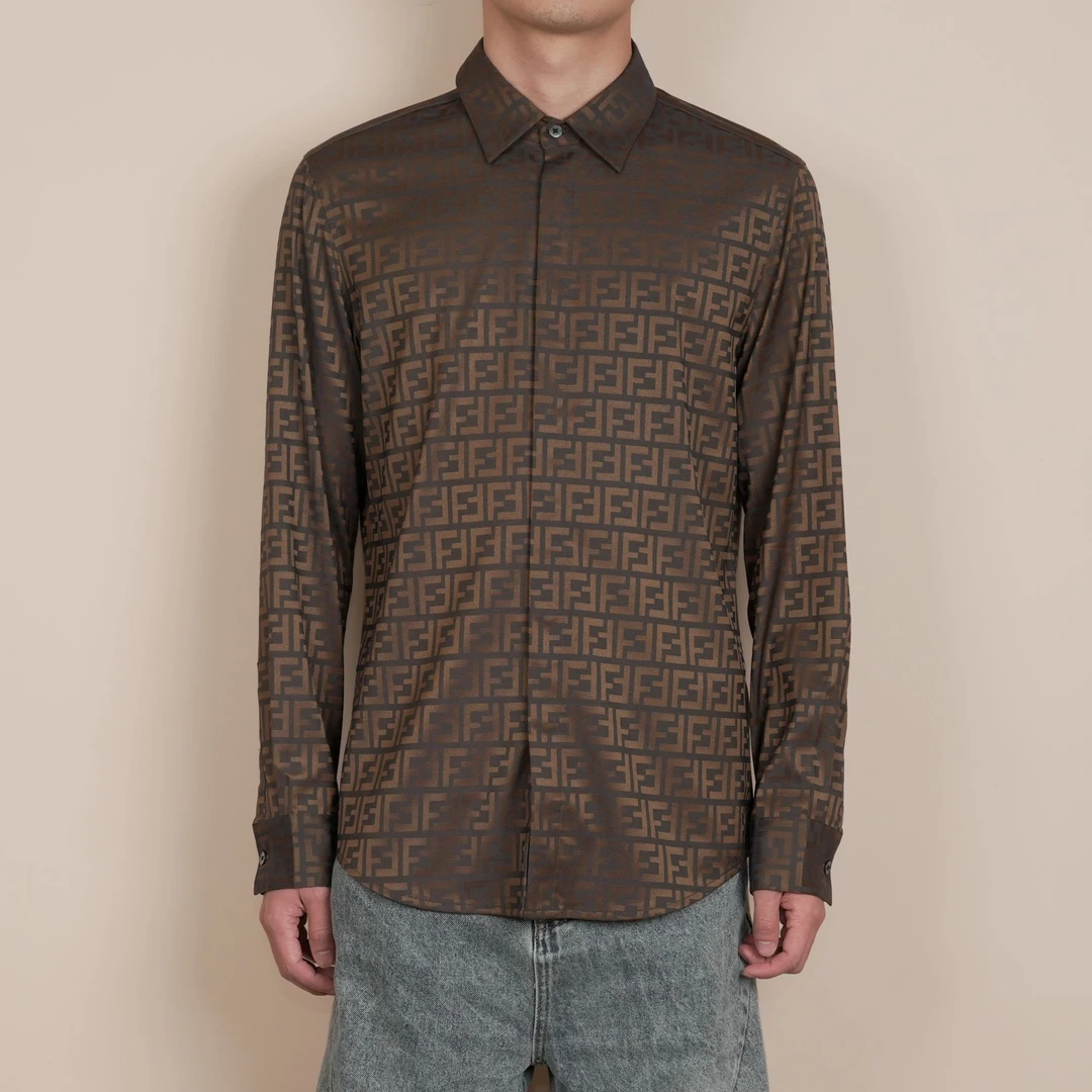 朗尼芬迪2025春季新款男士商务休闲印花立领长袖衬衣7318361308