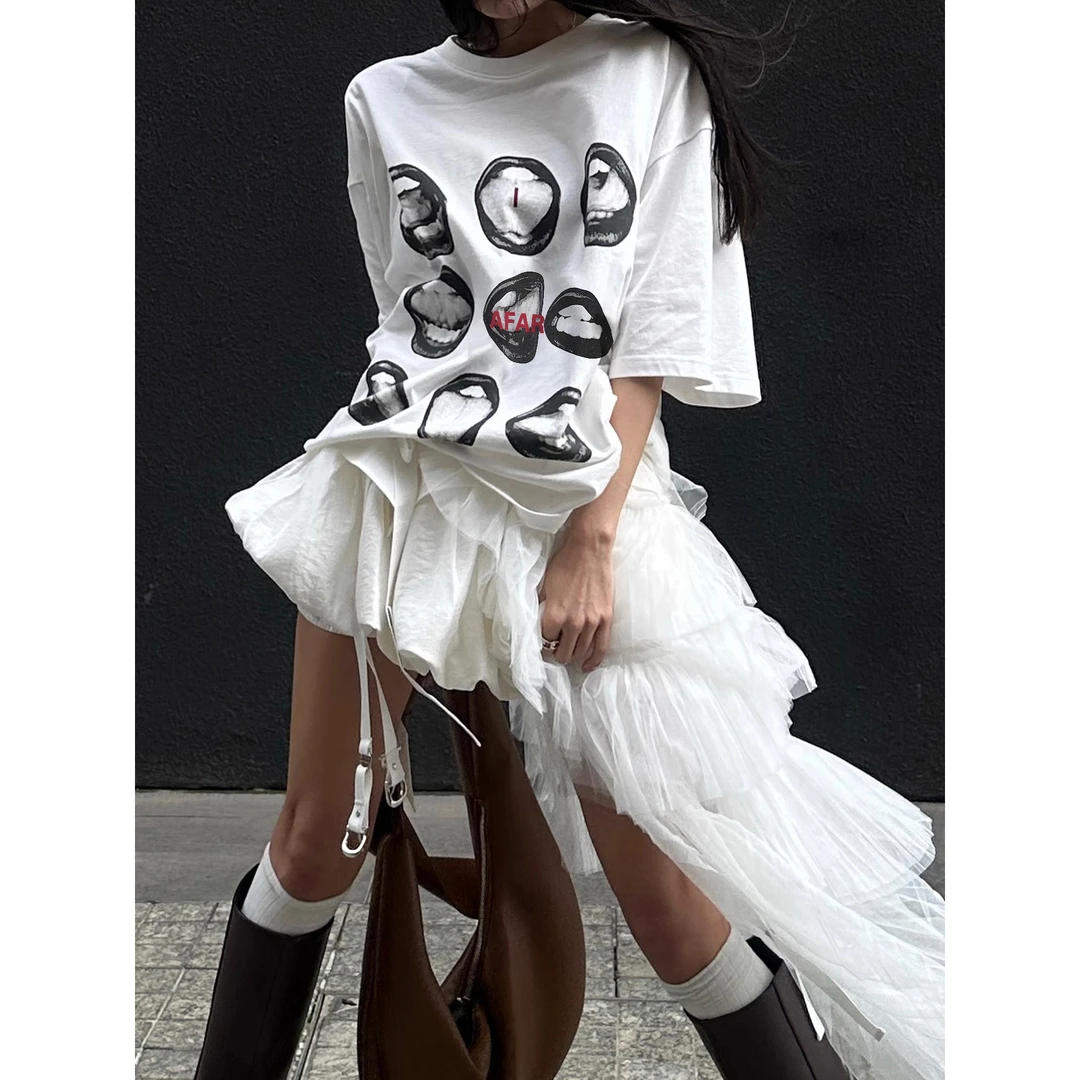 美式设计感印花短袖t恤女2025夏季宽松百搭学院风半袖上衣ins