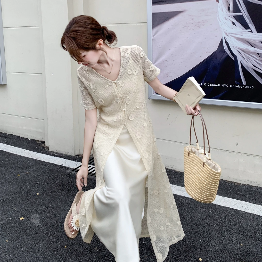 镂空钩花开衫吊带裙套装女夏2025新款高级感优雅显气质洋气两件套