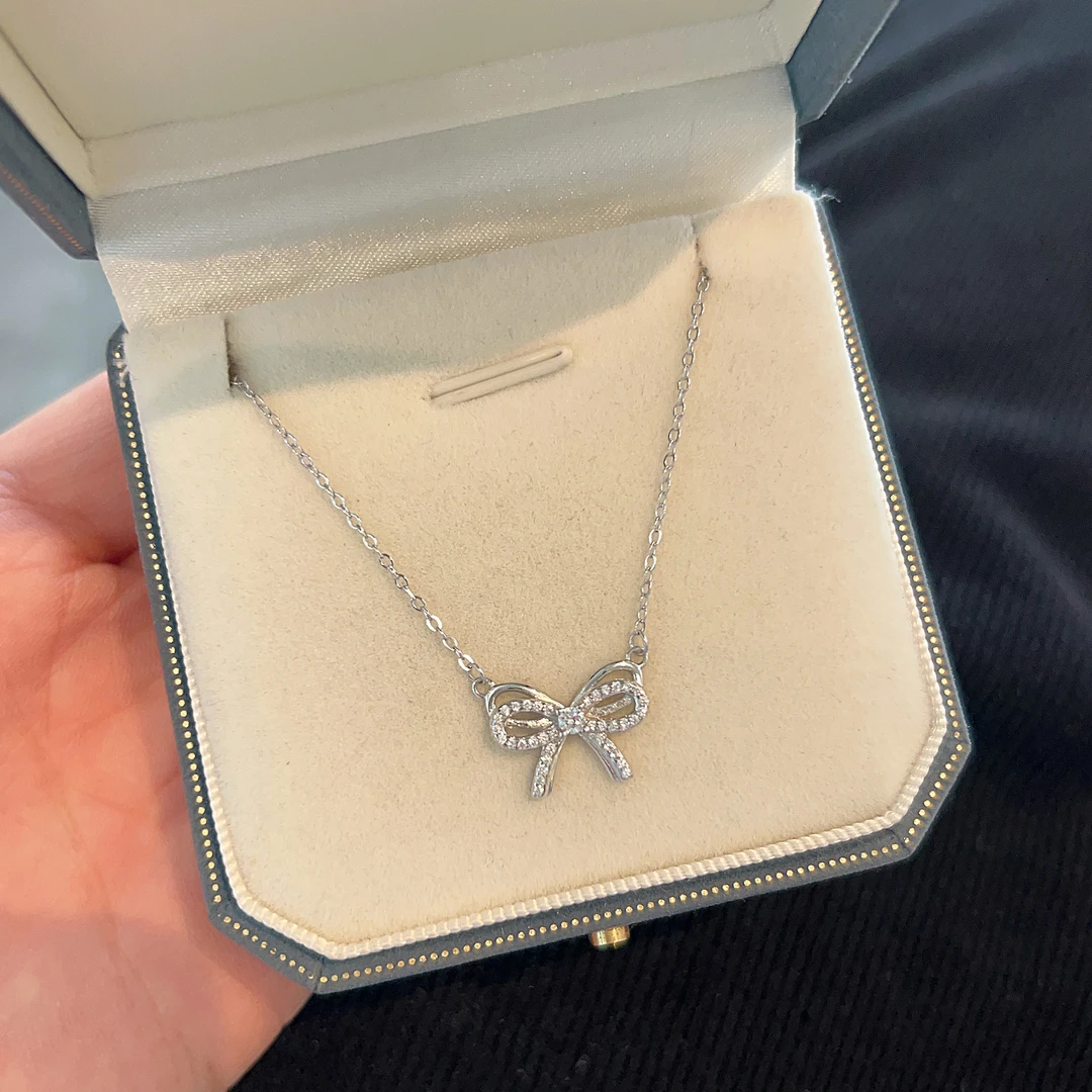 坠链均925银 甜心蝴蝶结项链女轻奢小众设计锁骨链生日礼物送女友