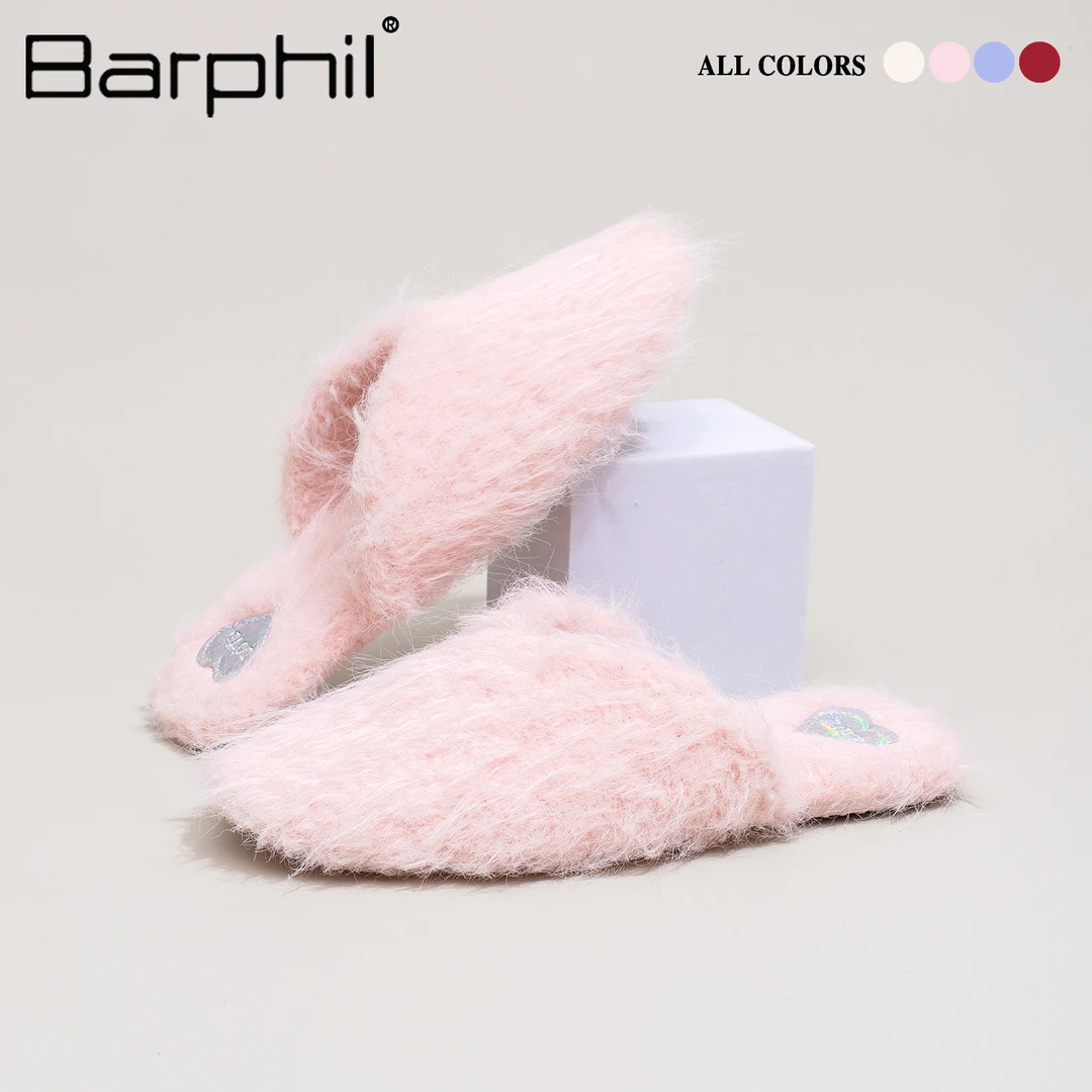 Barphil拖鞋女2025新款秋冬室内家居毛绒保暖包头棉拖鞋爱心静音