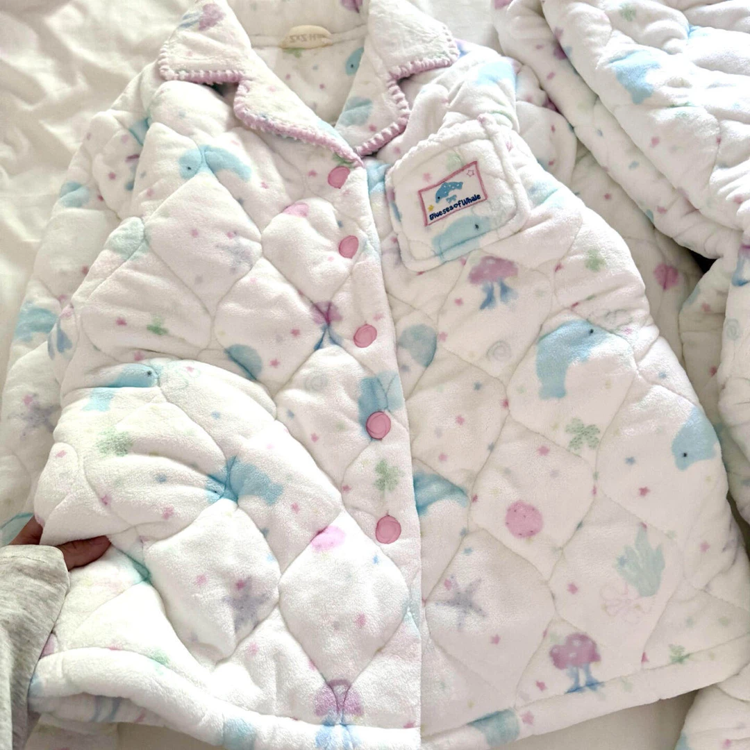 侘町2025新款星星水母三层夹棉卡通冬季睡衣套装女保暖舒适家居服