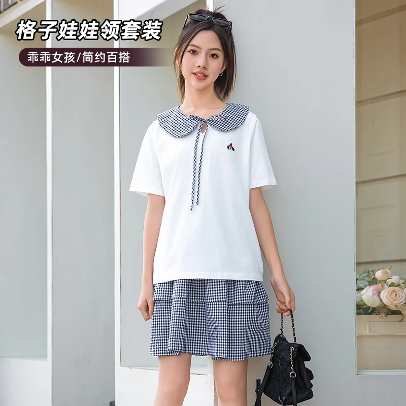 【POLO衫格子裙套装】女童夏季2025新款短袖上衣夏装初中学生25287