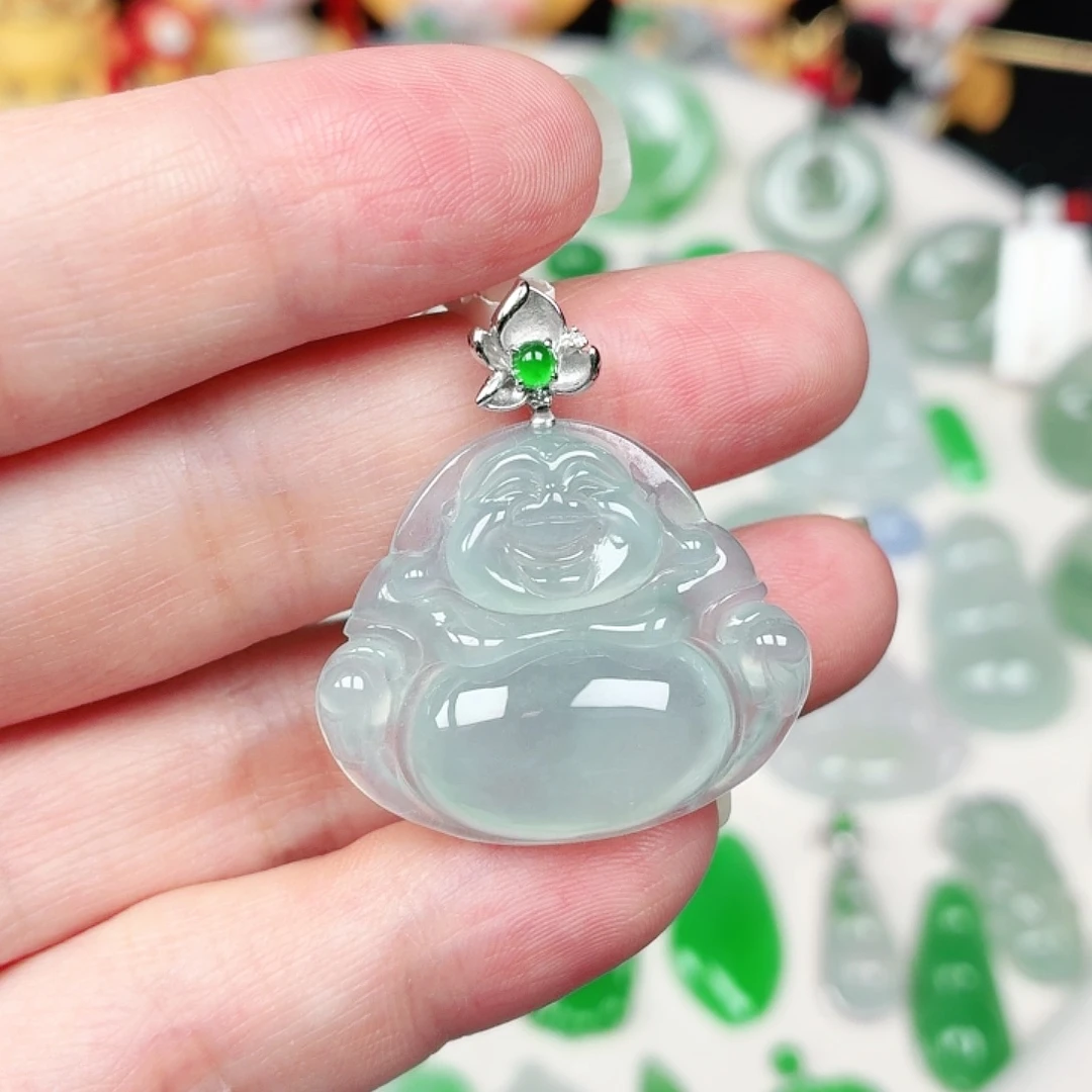 翡翠18K金镶嵌颈饰缅甸天然A货翡翠