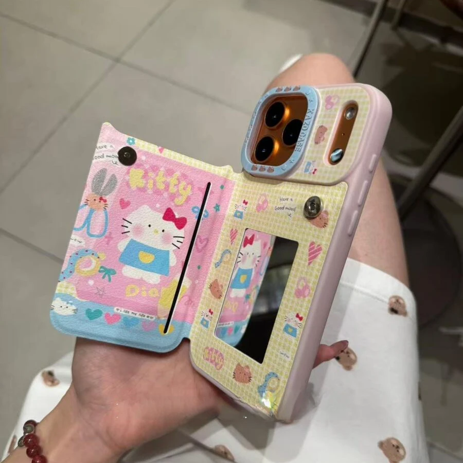 可爱翻盖镜面剪刀猫咪适用于苹果17promax/16pro手机壳15保护套14