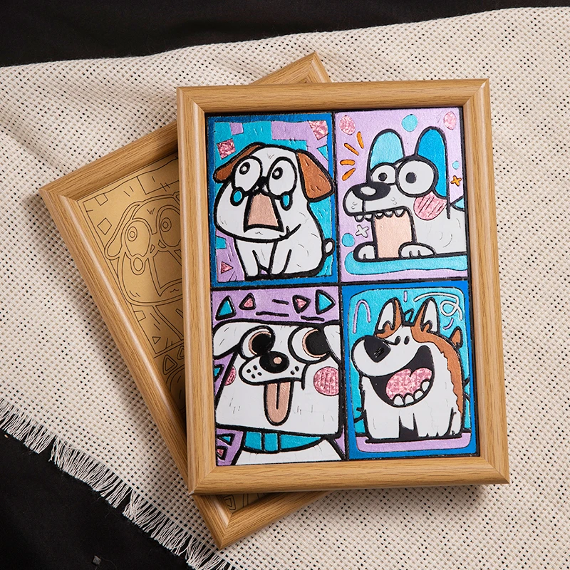 抽象卡通小狗撕拉贴画diy材料套装相框手工创意diy钻石画
