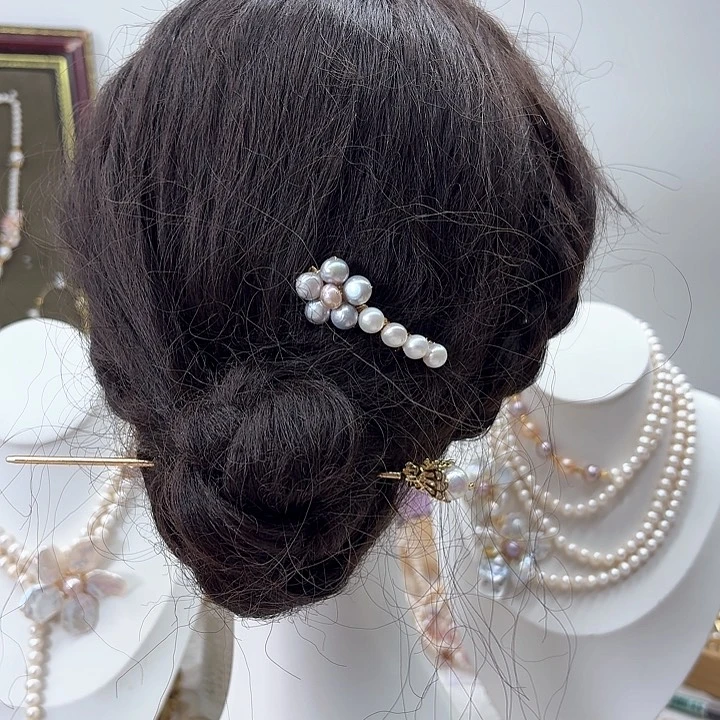 淡水珍珠发饰银S925镶嵌