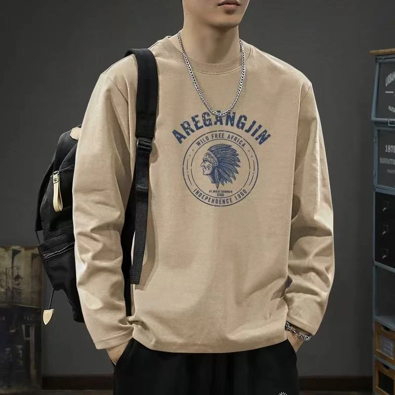 男士简约纯棉圆领短袖长袖T恤打底衫宽松百搭运动内搭休闲上衣