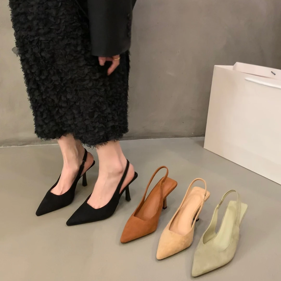 小众法式高跟2025年新款黑色包头凉鞋仙女鞋子春夏季尖头气质单鞋