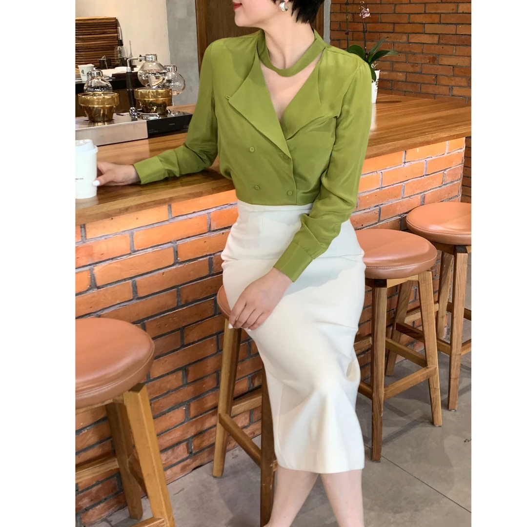 【特价】双绉真丝轻奢气质V领小衫X230