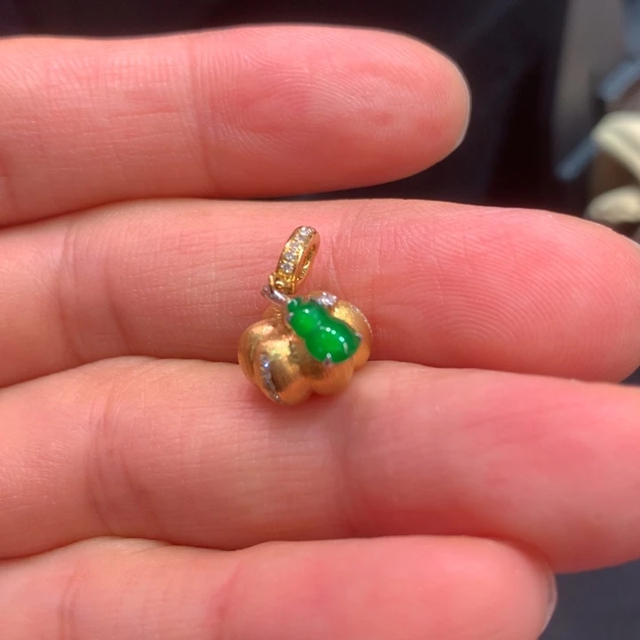 翡翠18K金镶嵌吊坠(不含链)天然翡翠提溜吊坠