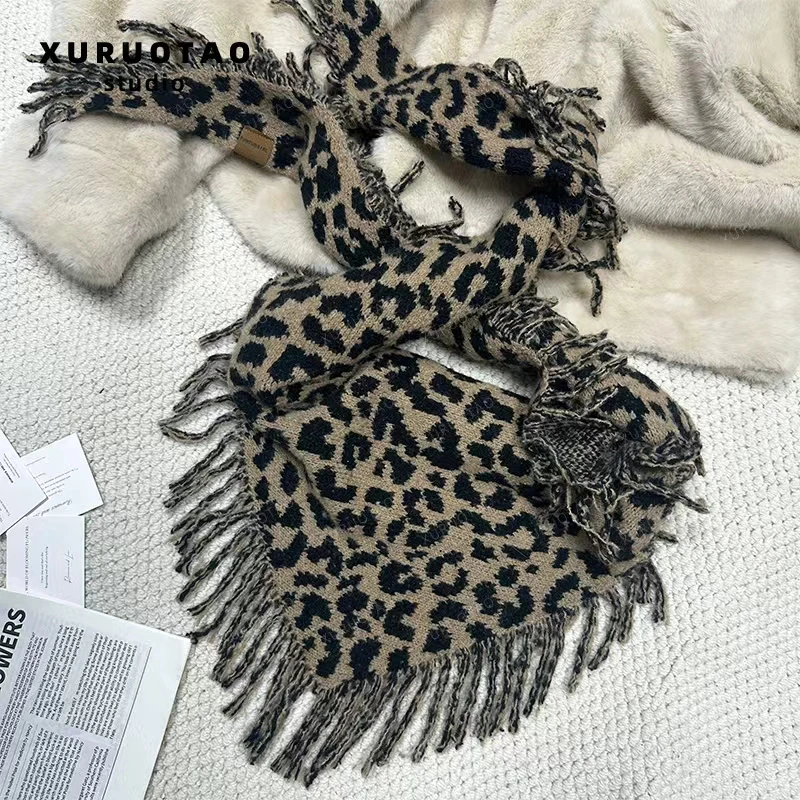 XURUOTAO【豹纹披肩】绵羊毛流苏设计高级氛围百搭豹纹披肩 T5763