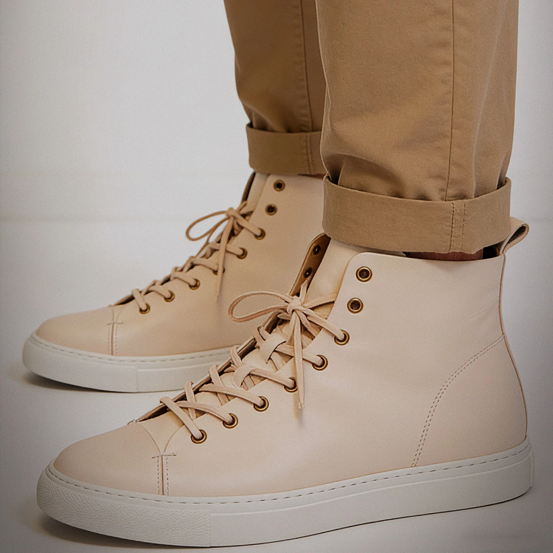 日系素简 手工植鞣牛皮高帮板鞋真皮小白鞋休闲鞋男鞋简约工装鞋