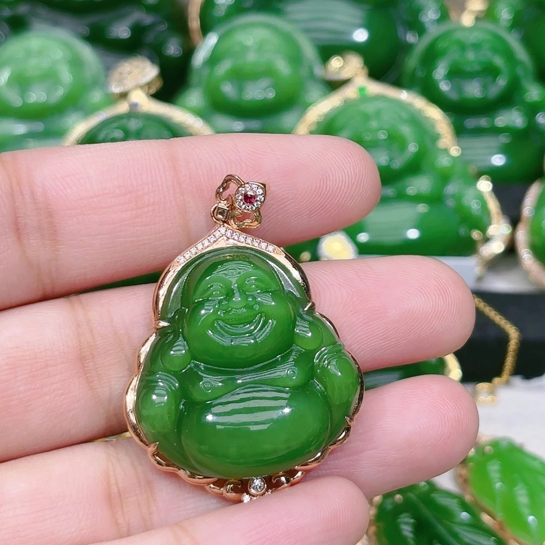 和田玉（碧玉）颈饰18K金镶嵌