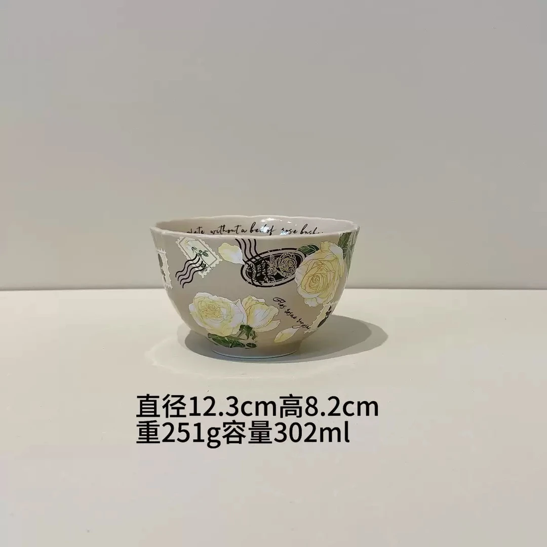 复古美式邮票餐具陶瓷碗家用有格调新款好看的米饭碗面碗汤碗盘子