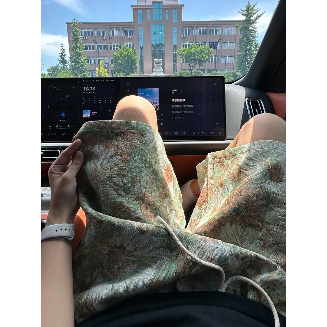 牛油果绿夏威夷短裤男款夏季美式复古沙滩裤子潮牌ins阔腿五分裤