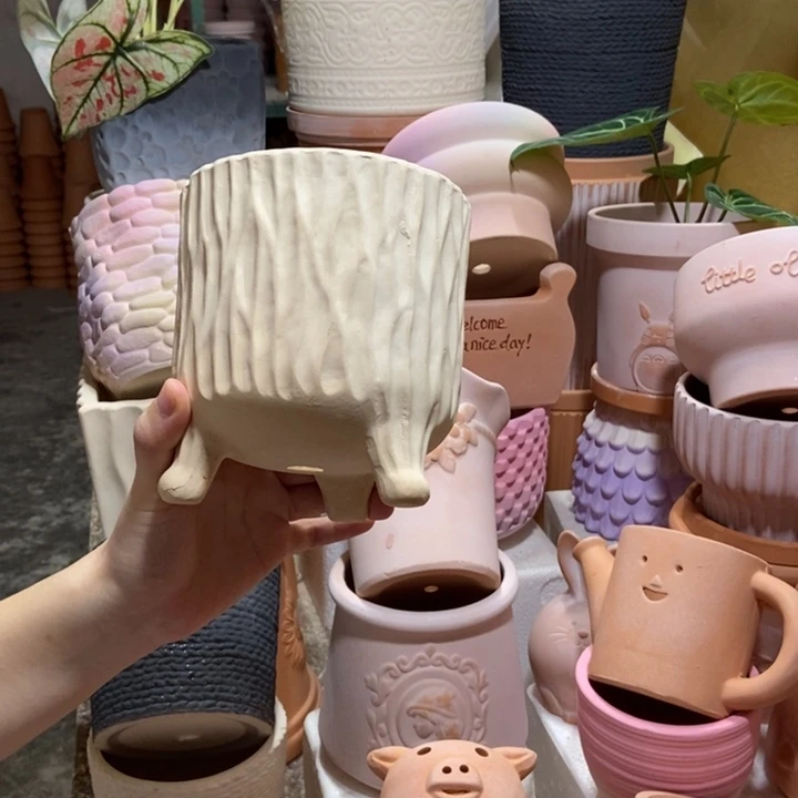 13×14白陶三脚树纹 粗陶1个