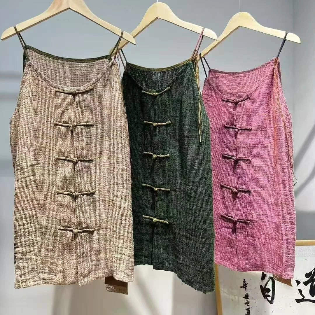 （长款）方格粗麻多手工盘扣长吊带A250406