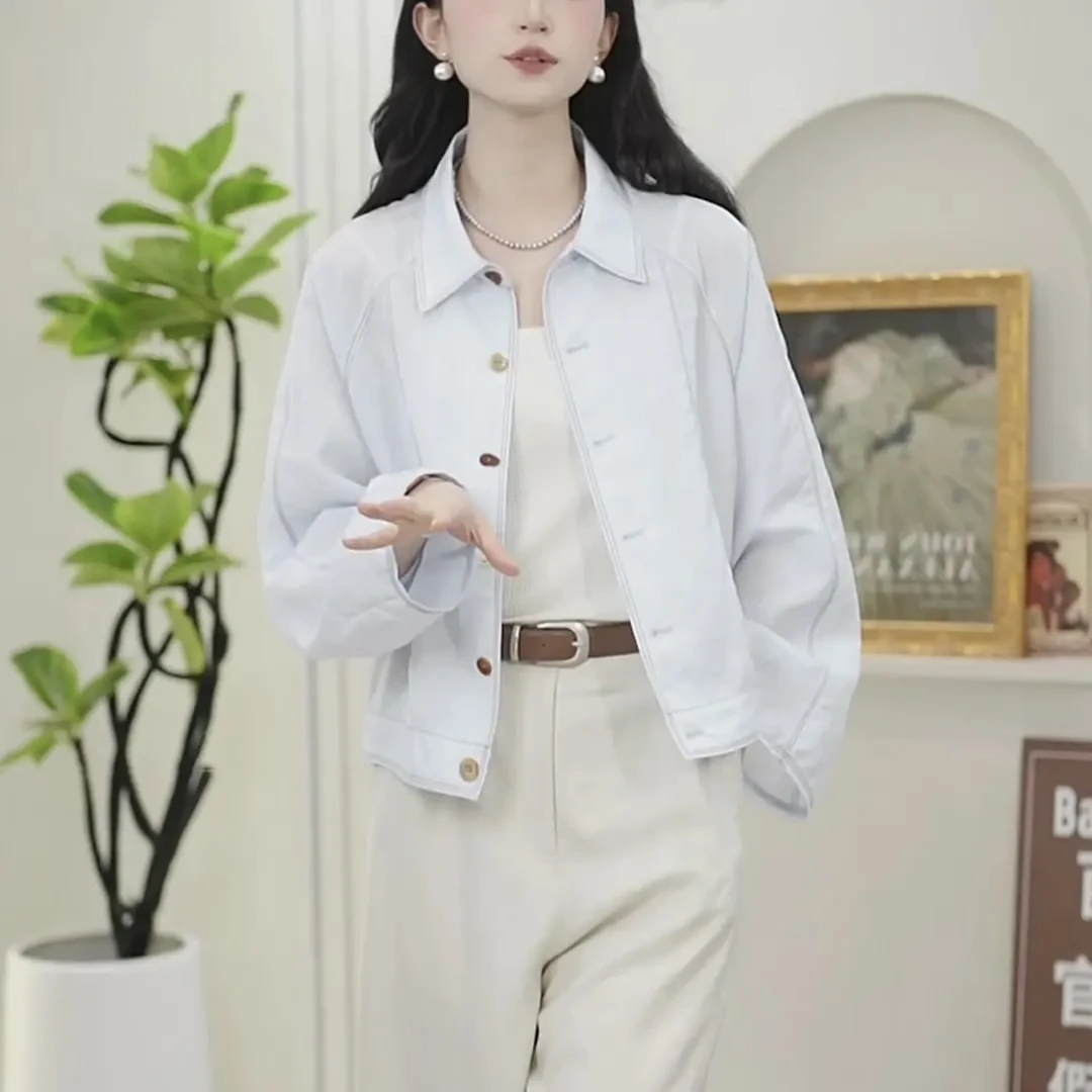 2025夏季新款翻领彩扣明线衬衫外套小个子高级感单层时尚气质外套