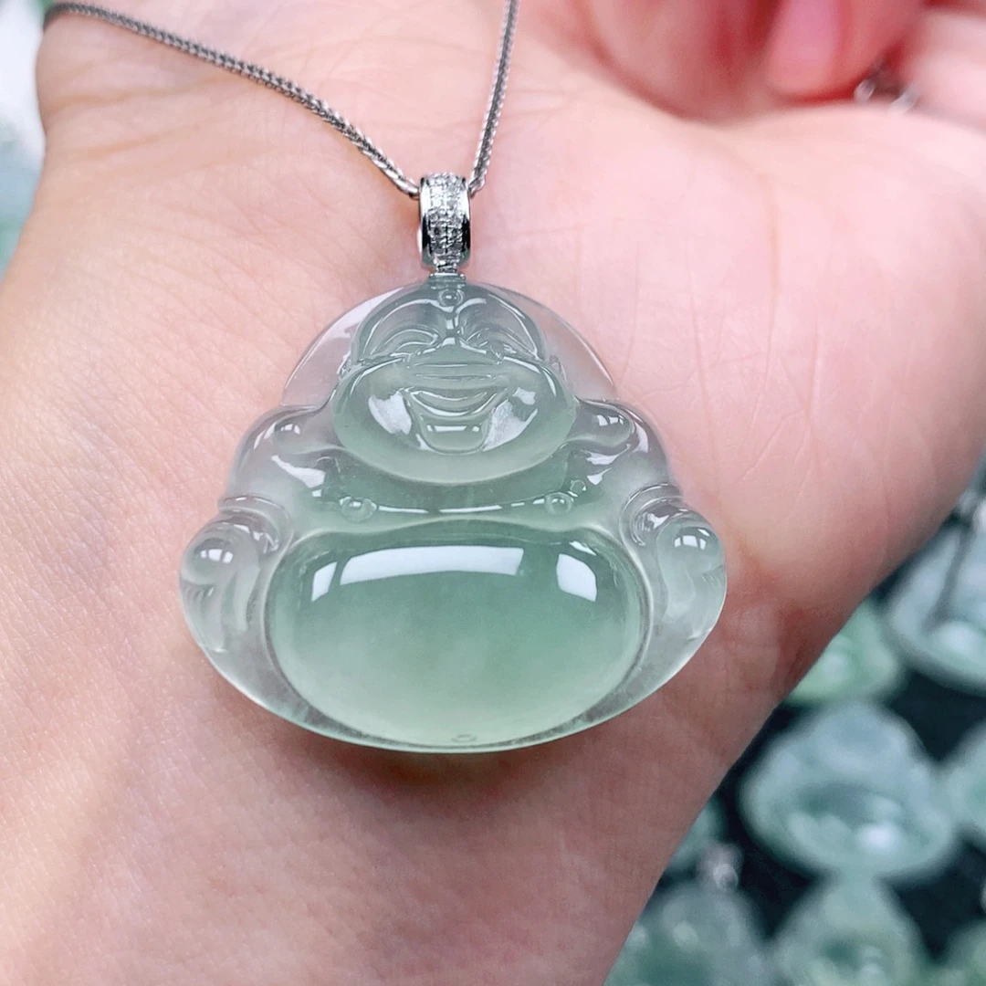 雪***子翡翠18K金镶嵌吊坠(不含链)