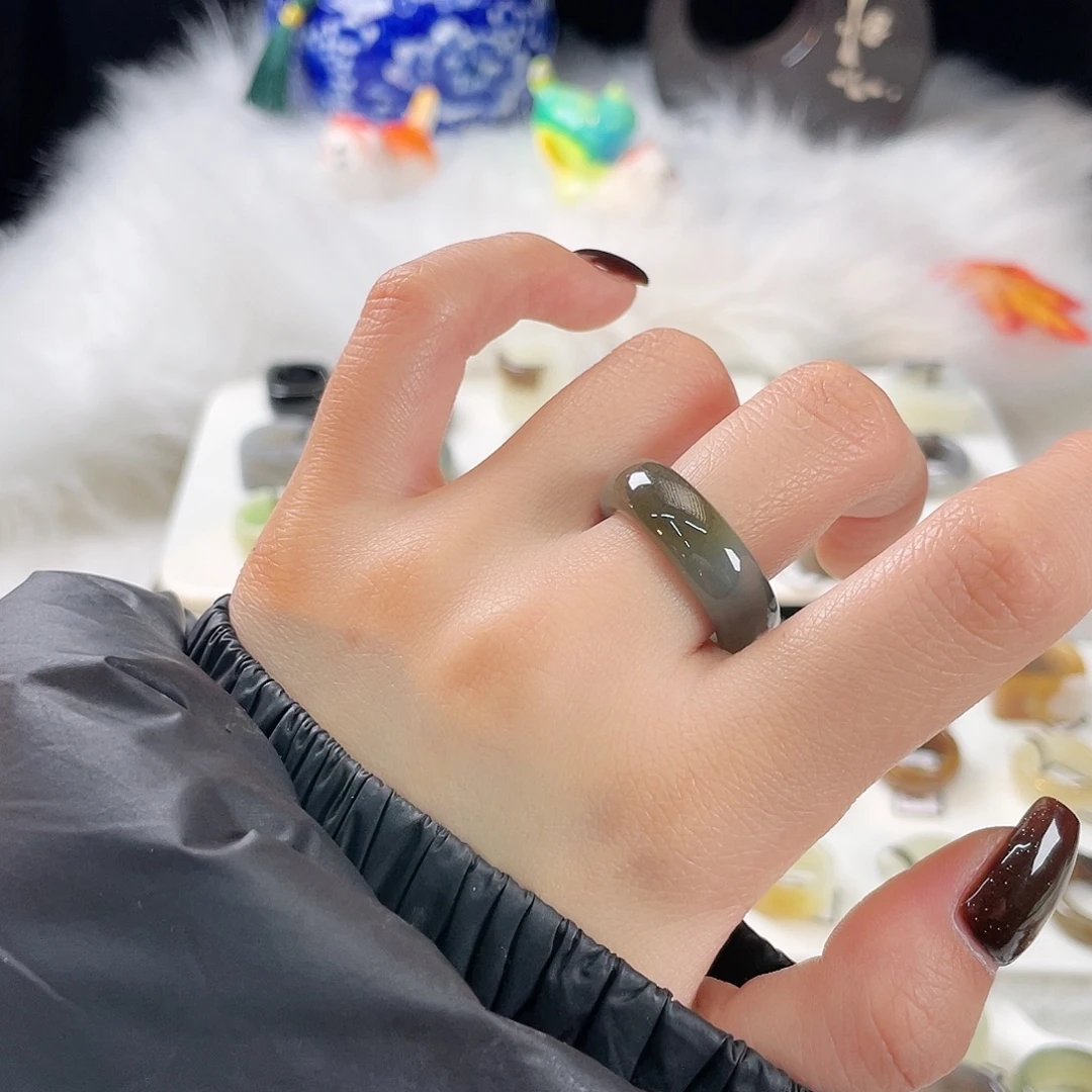 和田玉未镶嵌戒指c71糖青花泥鳅背18.4