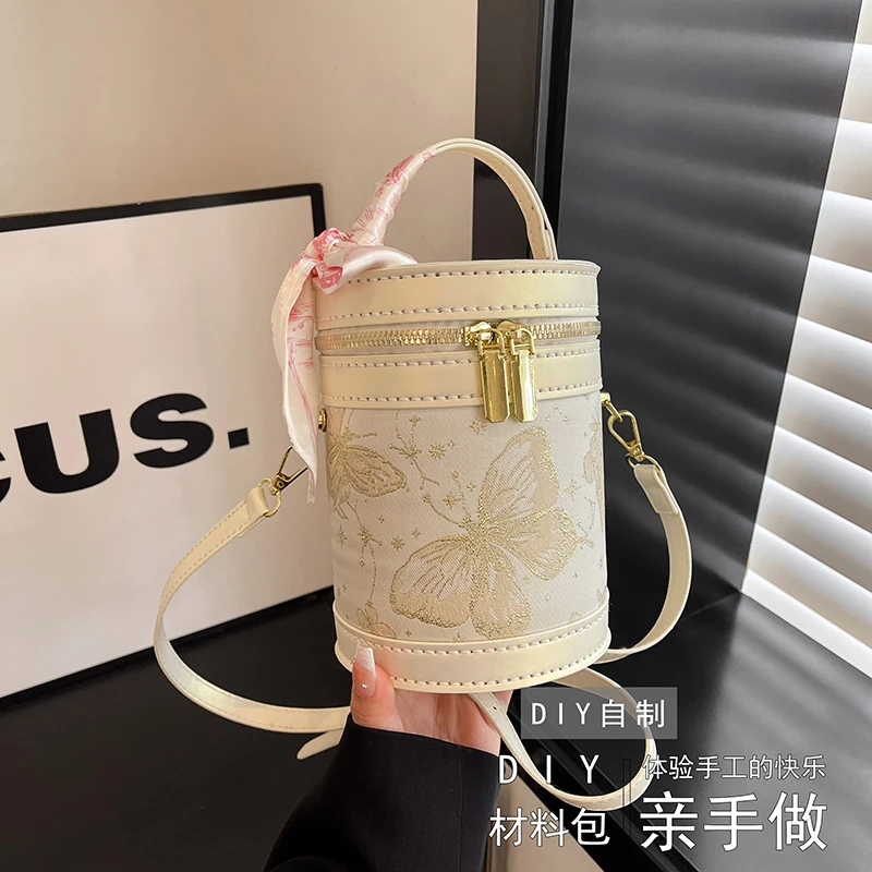 新款单肩自制手工包小众水桶包包DIY女百搭轻奢休闲斜挎包材料包