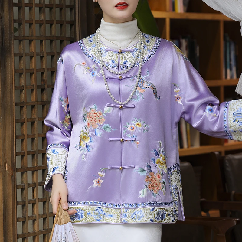 新中式国风重工刺绣唐装外套女复古百搭国潮圆领上衣女太太服潮流