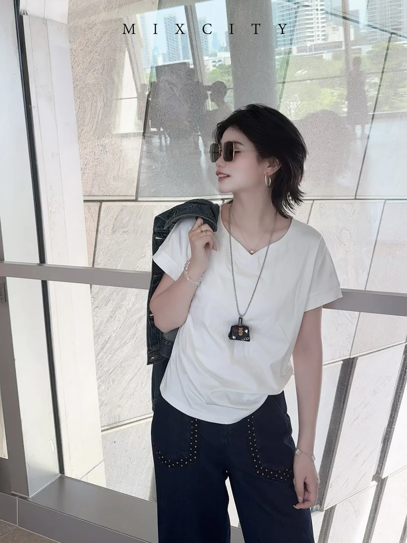 【亚楠本楠】桃心T◆斐家同款锁骨桃心领100%纯棉T恤7960