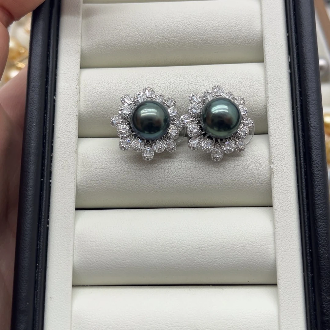 耳饰银S925镶嵌海水珍珠