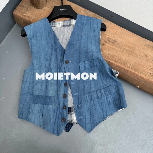 【Moi et mon】春季新款小众时尚休闲百搭马甲无袖蓝色牛仔马甲