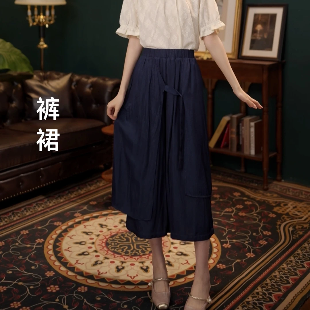 琦琦【梅花刻雨】温柔风长裙女夏季高腰A字显瘦裤裙YW202346