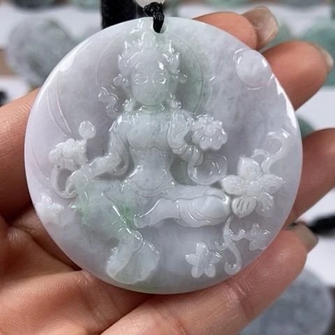 翡翠颈饰未镶嵌山水观音两面工福利翡翠