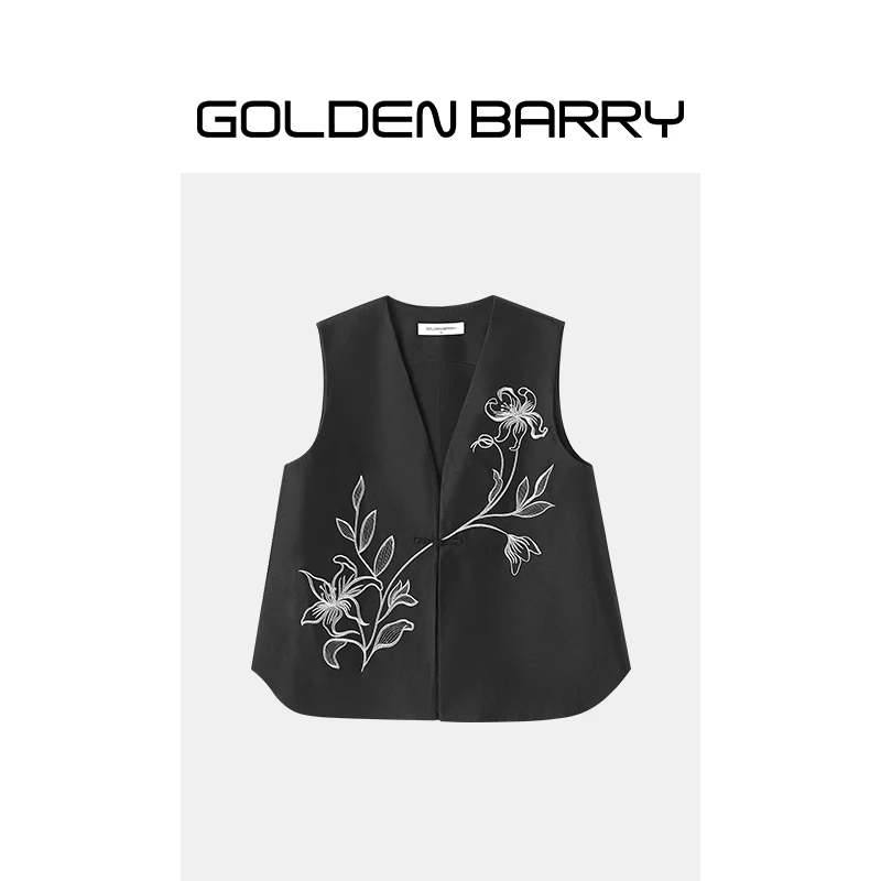 GOLDENBARRY|123138时尚V领国风刺绣马甲